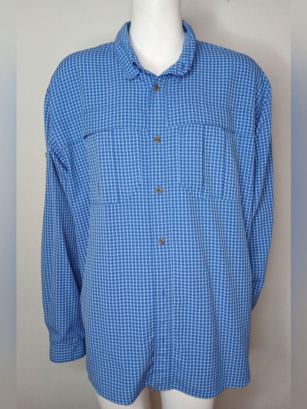 Rugged Exposure Blue Check Long-Sleeve Utility Button-Up Shirt